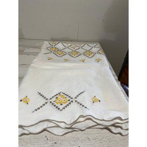 Embroidered cream tablecloth 46”x64” yellow flowers